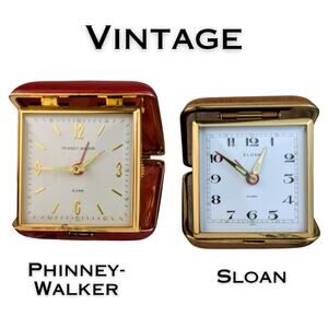Vintage Phinney-Walker & Sloan Fold Up Hard Case Travel Alarm Clocks Lot of 2